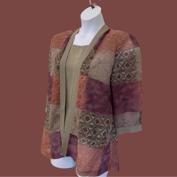 Vintage Giulia | Petite 12P Sage & Plum Long Sleeve 2 in 1 Pullover Jacket/Top - Picture 3 of 10